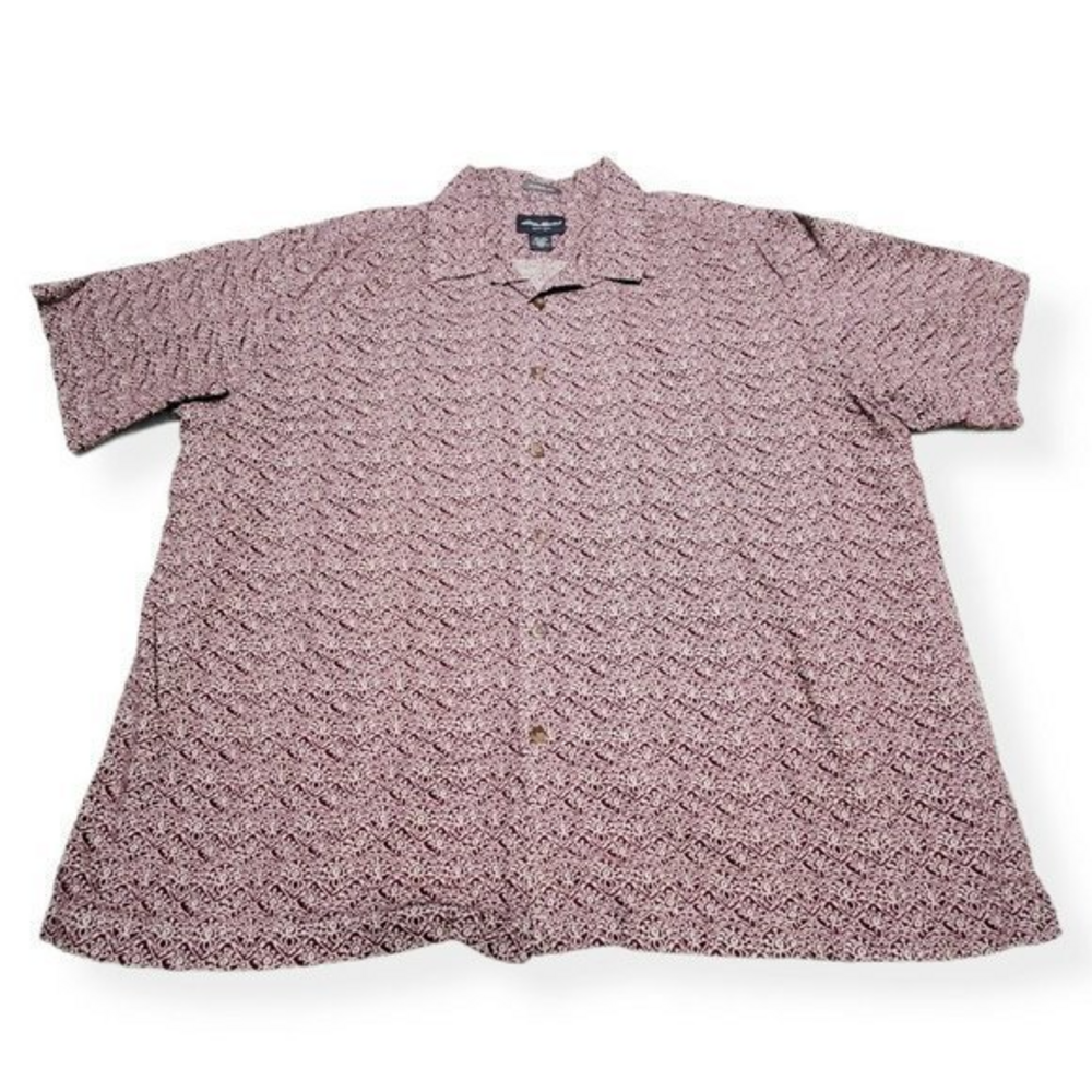 Eddie Bauer Tribal Type Print Button Up Shirt Hawaiian Style XXL Weathered Linen